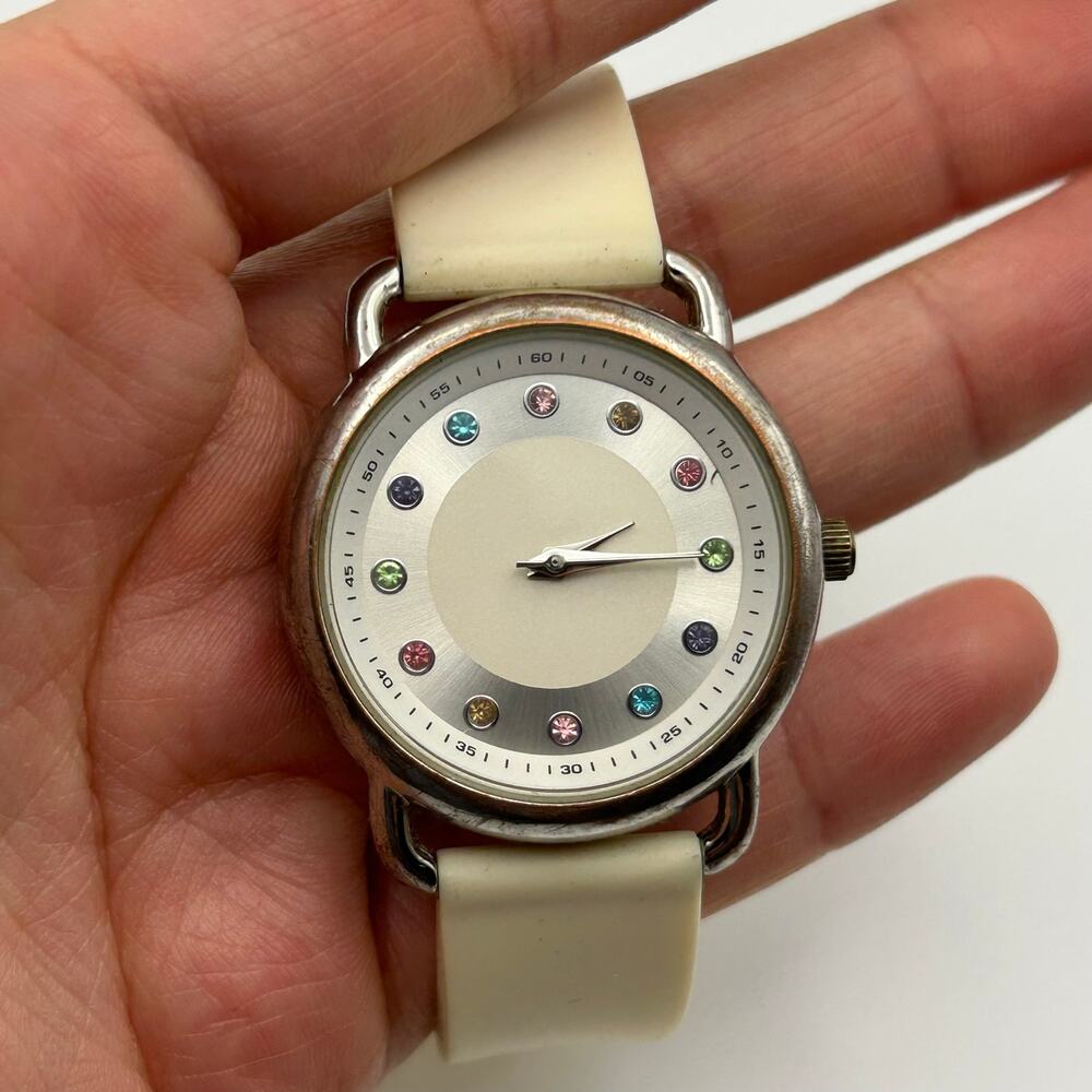 Multi-colored Crystal Hourly Dial White Silicon Band Elegant Watch, Working - Picture 7 of 8